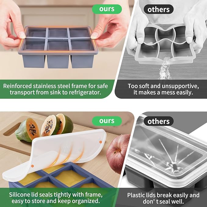 Large Ice Cube Tray for Whiskey: FDDBI Silicone Ice Cube Trays with Lid - 2Pack Big Square Old Fashioned Ice Cube Maker for Cocktail - 2inch Huge Cubed Ice Trays for Whisky