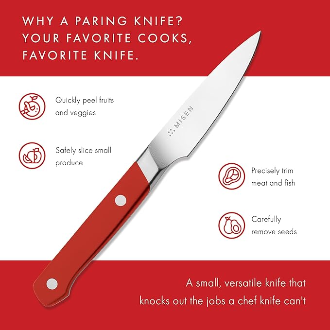 Misen 3.5" Paring Knife – Precision Kitchen Knife - High-Carbon Stainless Steel Blade – Ergonomic Handle for Peeling, Trimming, and Slicing – Lightweight, Versatile Tool for All Culinary Tasks - Red
