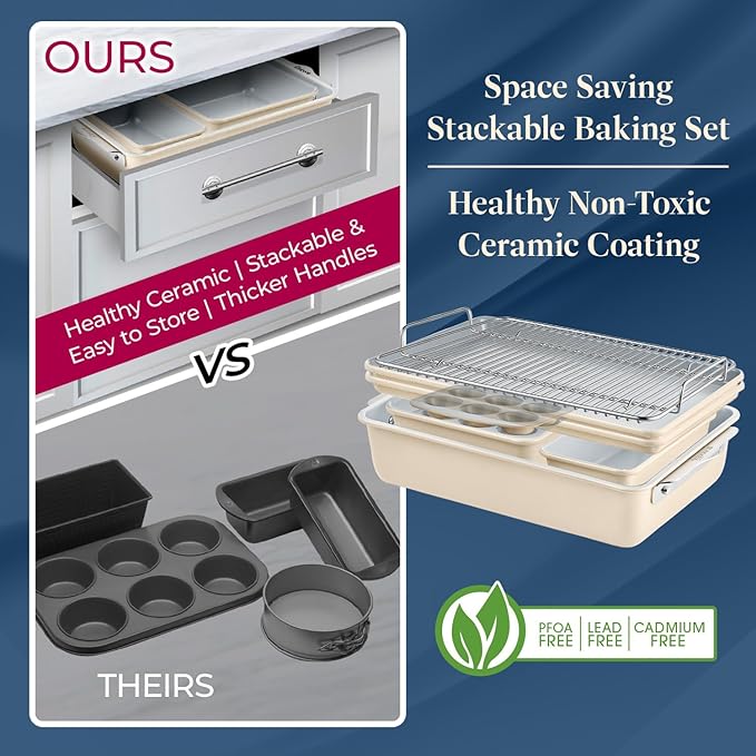 BAKKENMASTER Square Cake Pan - Aluminized Steel, Ceramic Non-Stick Coating, Non-Toxic, Ideal Size, Heavy-Duty, Elevate Your Baking with Durability and Style!