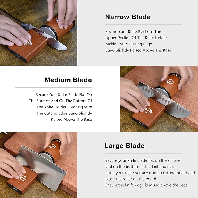 Toptzon Diamond Brown Rolling Knife Sharpener – Roller Knife Sharpener Kit with 15 & 20 Degree Magnetic Angle Stand & Leather Strop Paddle Kit - Easy Sharpening for Kitchen Knife (Modern Brown)