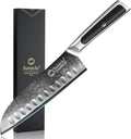Sunnecko Santoku Knife 7 inch, Damascus Chef Knife VG-10 Steel Blade Japanese Knife, Sharp Kitchen Knife with Solid Handle Chopping Knife Perfect for Professional Home Use Cutting Knife