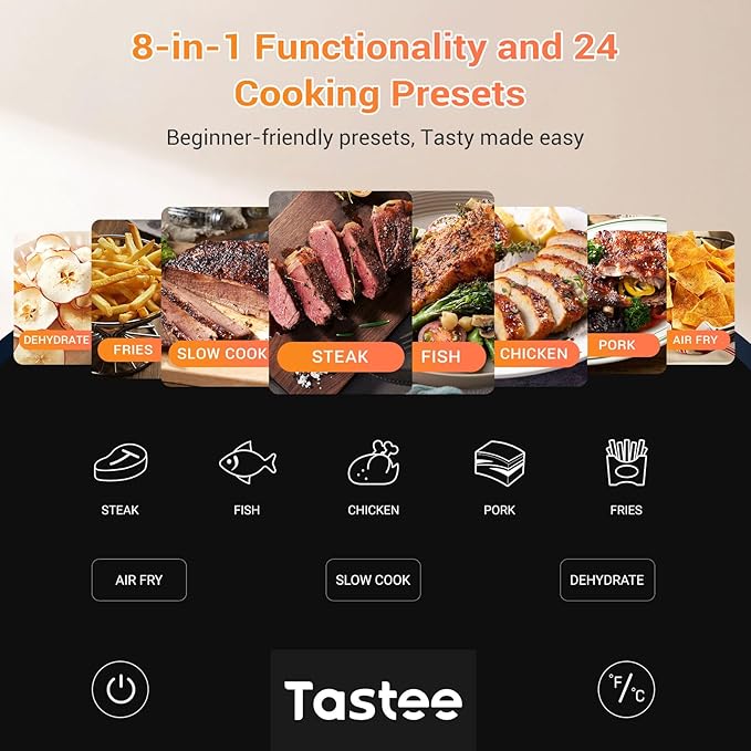 Tastee Air Fryer Lite, 8-in-1 Compact 5.5QT Oven with Single-Sensor Smart Probe, 450°F Digital Dehydrator, 24 One-Touch Presets, Dishwasher-Safe & Non-Stick Basket