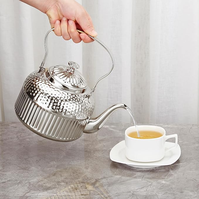 SANQIAHOME Antique 1.5L (50Oz) Stainless Steel Teapot with Infuser Silver
