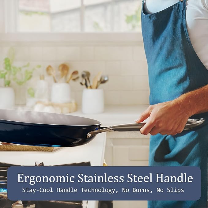 Nonstick Ceramic Frying Pan 8" for All Stovetops, PTFE/PFOA/PFAS Free, Even Heat Distribution Oven Safe up to 500°F, Healthy Non Toxic Skillet w/ Ergonomic Stainless Steel Handle, Caribbean Blue