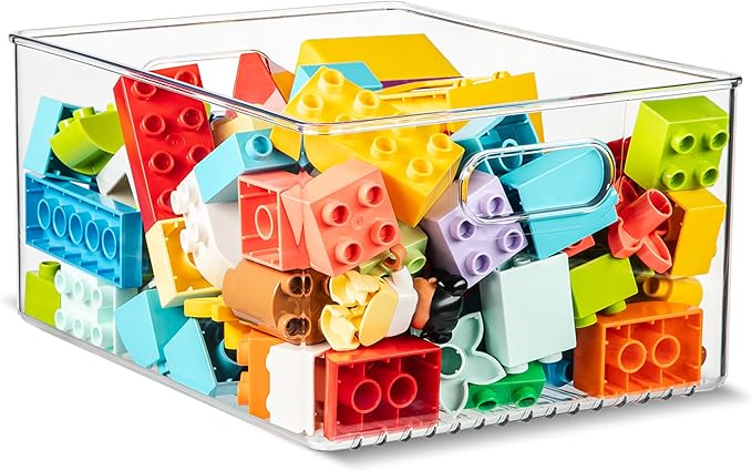 Plastic Food Storage Clear Container Bin with Handles for Organizing Kitchen, Pantry, Refrigerator, Freezer, Pantry, Cabinet, Closet, Bathroom 10”x8”x5”