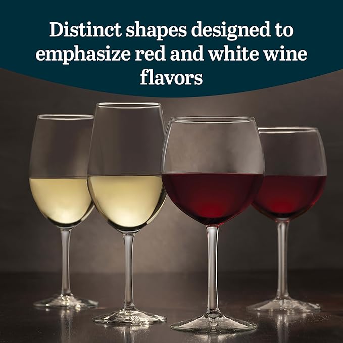 Libbey Vineyard Reserve Wine Glass Set of 12, Red and White Clear Wine Glasses, Merlot, Bordeaux, Chardonnay Gifts, Lead-Free Party Wine Glasses