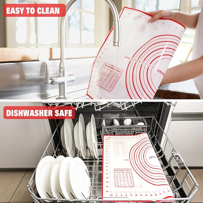 GREENRAIN Extra Large Silicone Pastry Mat Non Stick Baking Mat with Measurement Fondant Mat, Counter Mat, Dough Rolling Mat, Oven Liner, Pie Crust Mat (XXL-24''(W)*32''(L))
