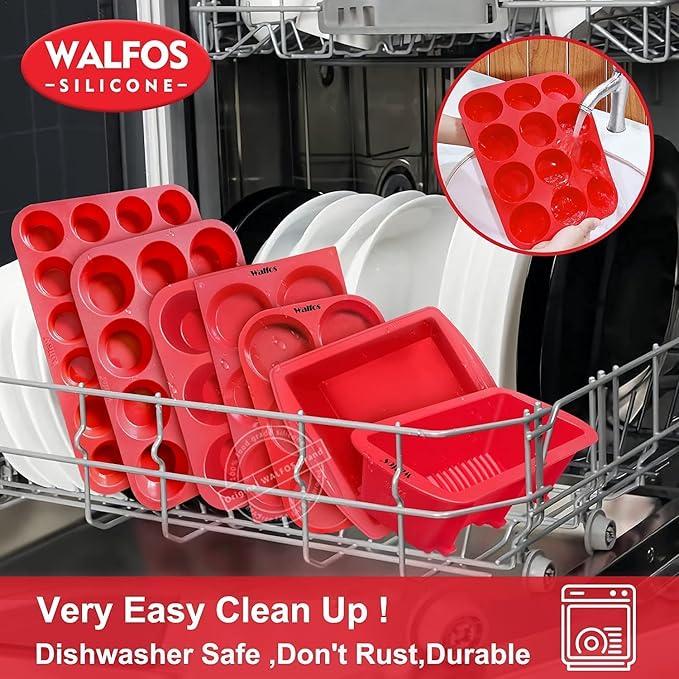 Walfos Silicone Mini Bread Baking Pan 6 Cavities Non-Stick Silicone Mini Loaf Pans 3 pcaks Food Grade Baking Mold For Bread, Cakes, Muffin, Dough, Easy Pop Out and Dishwasher Safe
