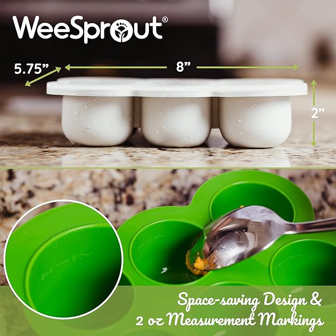 WeeSprout Silicone Freezer Tray with Clip on Lid Perfect Food Storage Container for Homemade Baby Food, Vegetable, Fruit Purees, and Breast Milk (Bright Purple, Six 3 Ounce Sections)