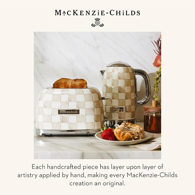 MACKENZIE-CHILDS Electric Kettle, Stainless-Steel Tea Kettle, Brown-and-White Mocha Check