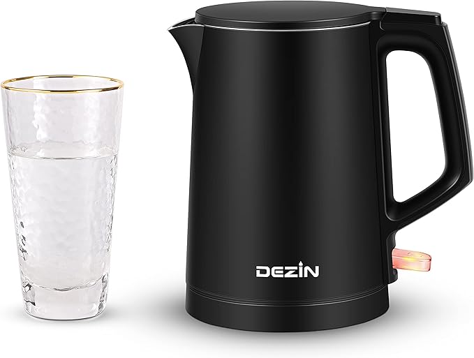 Dezin Electric Kettle, 0.8L Small Electric Kettle with Double Wall Construction, 304 Stainless Steel Electric Tea Kettle for Business Trip, Portable Travel Kettle with Auto Shut-Off (Without Cup)