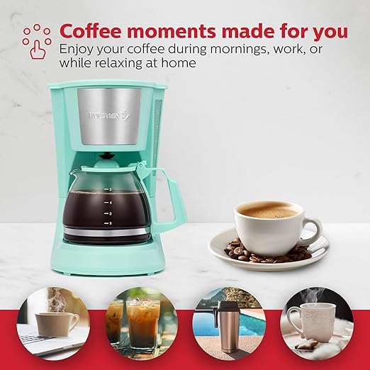 Holstein Housewares HH-0914701I 5-Cup Coffee Maker, Mint, 9.8x10x5.7