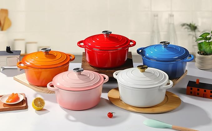 Enameled Cast Iron Dutch Oven Pot with Lid Heavy-Duty Cookware for Bread Baking, Braising, Stews, Roasting,7QT，blue