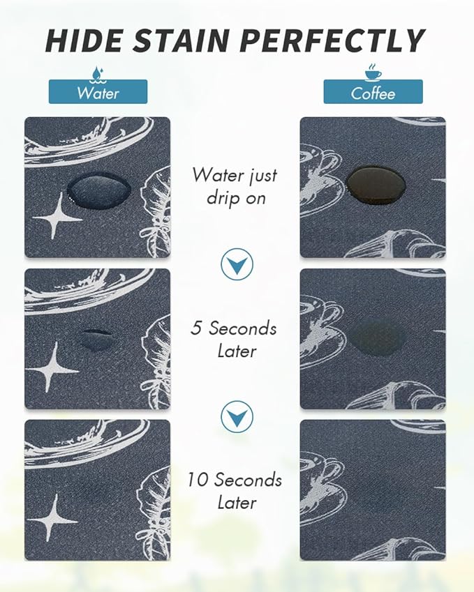 AMOAMI Coffee Mat - Hide Stain, Rubber Backed, Absorbent Dish Drying Mat for Kitchen Counter - Fits Under Coffee Maker & Machine - 16X24, Dust Blue
