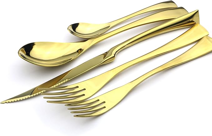 5-Piece 18/10 Stainless Steel Serrated Steak Knife Flatware Set, Mirror Polishing Gold, Service for 1