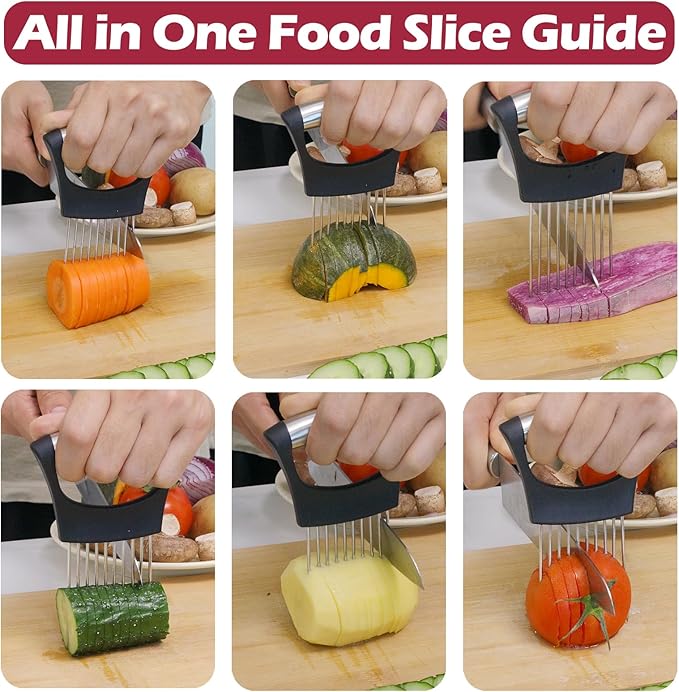 JAYVAR Onion Holder for Slicing, Onion Cutter Vegetable Chopper, Stainless Steel Tomato Slicer Vegetable Cutter for Potato, Avocados, Eggs, Food Slicer Assistant Tool for Fruit Lemon and Meat