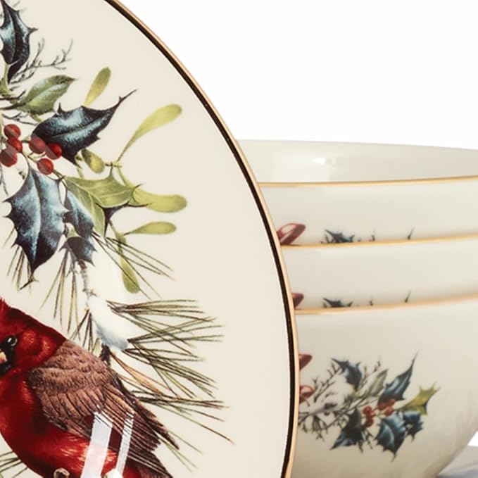 Lenox 894540 Winter Greetings 12-Piece Dinnerware Set, Red & Green, 12 Count, Christmas, Holiday Hosting
