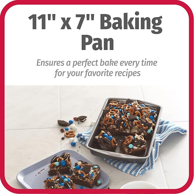 GoodCook 11" x 7" Nonstick Steel Cake Baking Pan, Multipurpose Nonstick Baking Pan for Brownies, Biscuits, and Cake, Gray