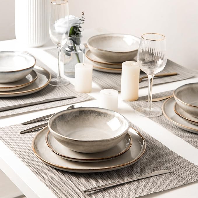AmorArc Ceramic Dinnerware Sets,Handmade Reactive Glaze Stoneware Plates and Bowls Sets,Highly Scratch Resistant | Dishwasher & Microwave Safe Dishes Set,Service for 6 (18pc)