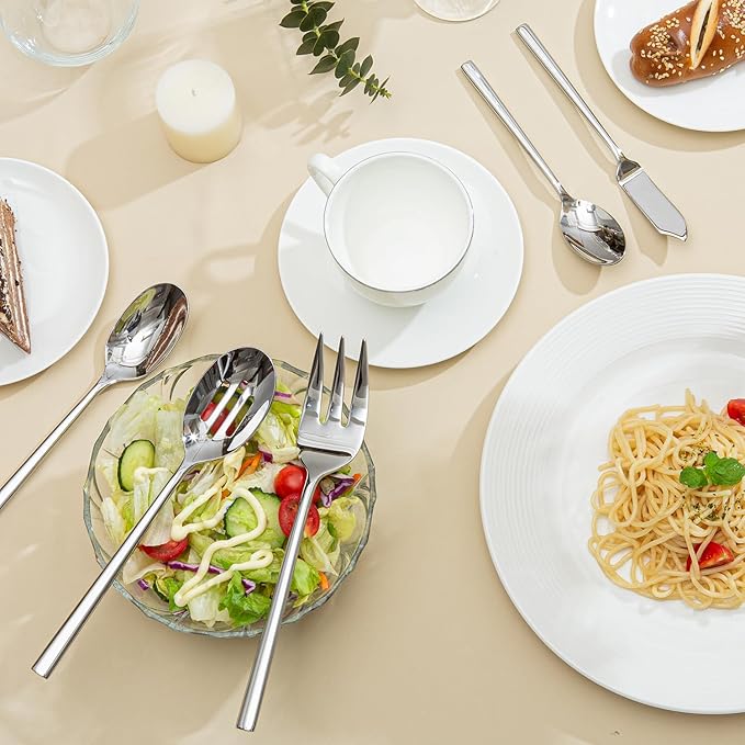 KINGSTONE Silverware Set with Serving Utensils, 65-Piece Forged Flatware Set Cutlery Set Premium Stainless Steel, Service for 12, for Kitchen, Home, Wedding, Party, Mirror Polished and Dishwasher Safe