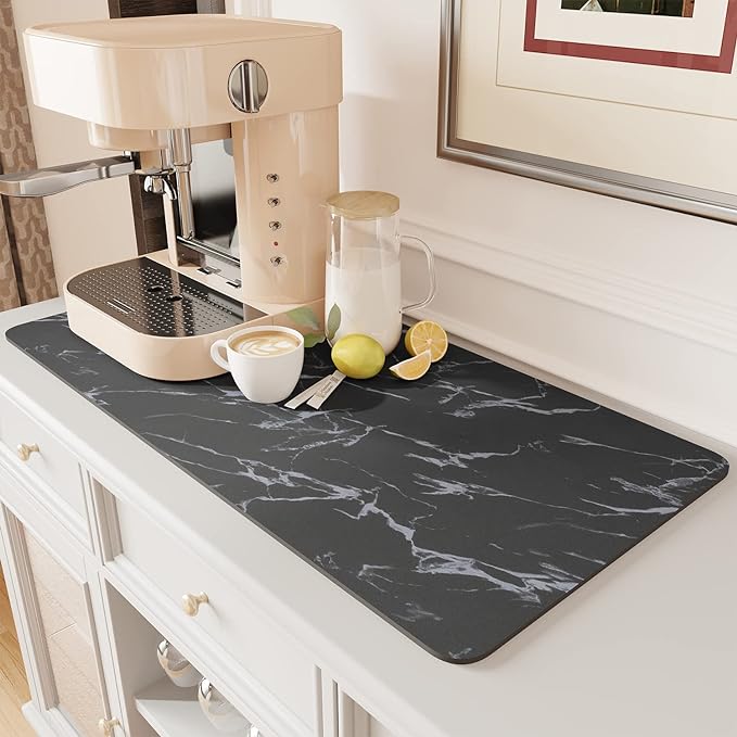 AMOAMI-Coffee Mat Hide Stain Rubber Backed Absorbent Dish Drying Mat for Kitchen Counter-Coffee Bar Accessories Fit Under Maker Machine Pot Espresso Machine Dish Rack 16"x24"