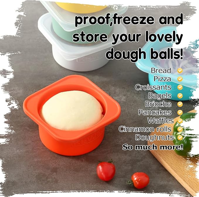Stackable Silicone Artisan Pizza Dough Proofing Containers with Lids (2 Yellow+2 Green)