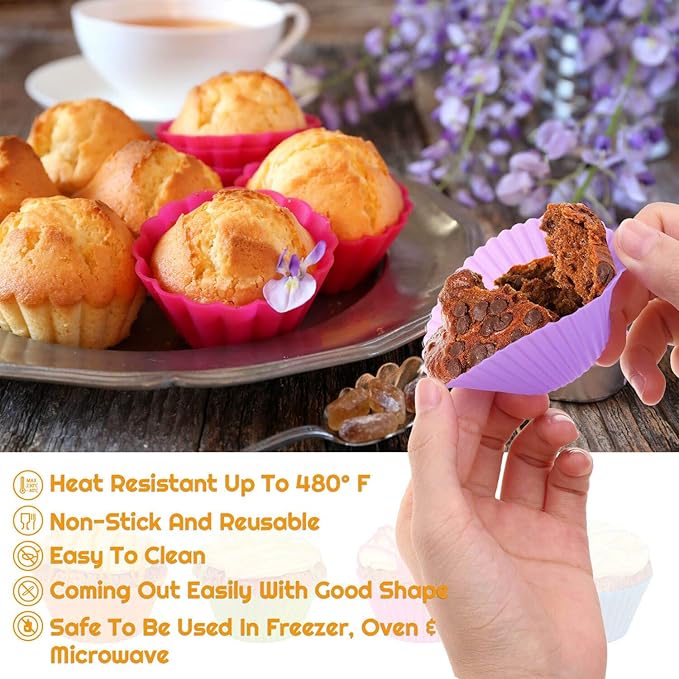 54 Pack Silicone Muffin Cups, Selizo Silicone Cupcake Baking Cups Reusable Muffin Liners Cupcake Wrapper Cups Holders for Muffins, Cupcakes, and Candies