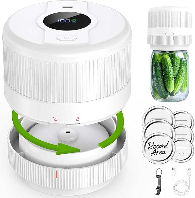Mason Jar Vacuum Sealer Kit, Electric Sealer for Wide and Regular Mouth Mason Lids, Canning Vacuum Sealer Mason Jar, Automatic Vacuum Sealer Machine for Food Storage - White