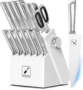 imarku Knife Set G14 - Stainless Steel Kitchen Knives with Block, Built-in Sharpener, Dishwasher Safe, Rust Resistant, Non-Slip Ergonomic Handle - 14pcs Ultimate Gift for Home Cooks & Chefs, White
