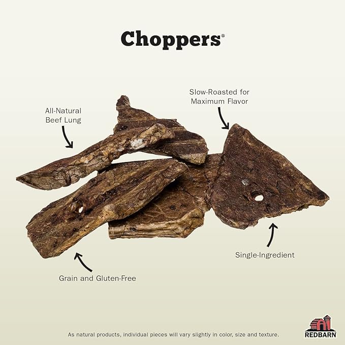 Redbarn Pet Products Choppers Beef Lung Dog Chews, Natural, Made in USA, High-Protein Low-Fat, Grain-Free, Single Ingredient for All Dog Sizes - 9 oz Bag, Pack of 8