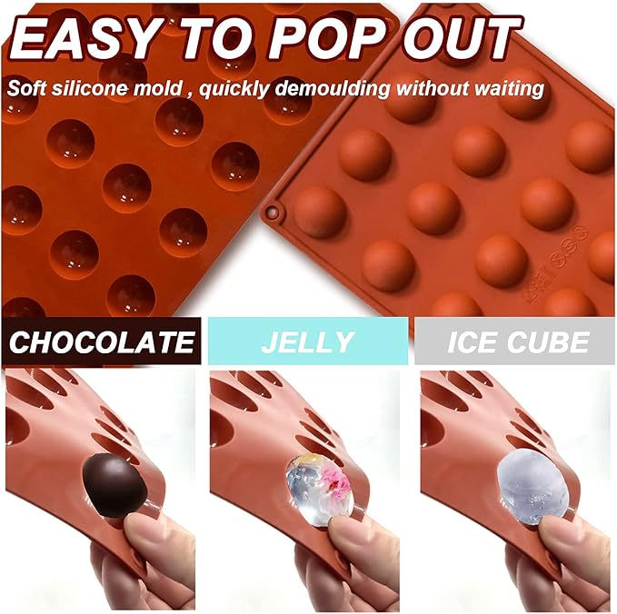 Semi Circular Silicone Molds, Non-Stick Silicone Chocolate Molds,3 Packs Baking Molds for Making Chocolate, Cake, Jelly, Desert, Biscuit, Dome Mousse (6 Cups, 15 Cups and 24 Cups)