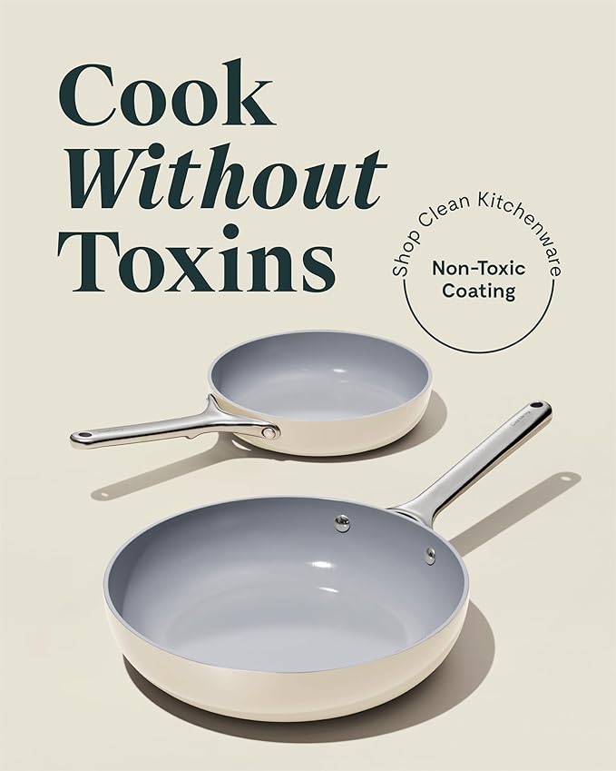 Caraway Fry Pan Duo - Nonstick Ceramic Frying Pan (8" & 10.5”) - Non Toxic, PTFE & PFOA Free - Oven Safe & Compatible with All Stovetops (Gas, Electric & Induction) - Gray