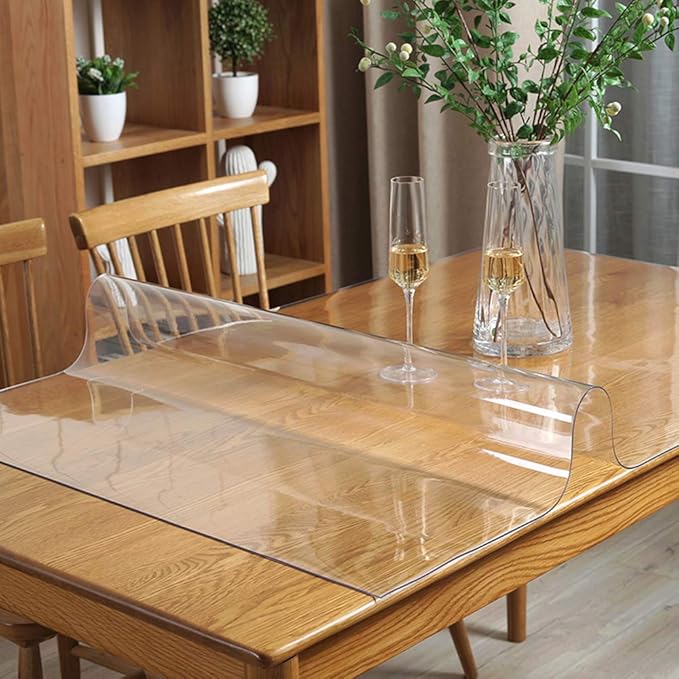 Clear Plastic Table Protector Tablecloth Cover PVC Vinyl Rectangle Large Marble Glass Coffee Table Protector Wooden Furniture Conference Tabletop Topper Protection Pad Wipeable Waterproof Mat 36x108