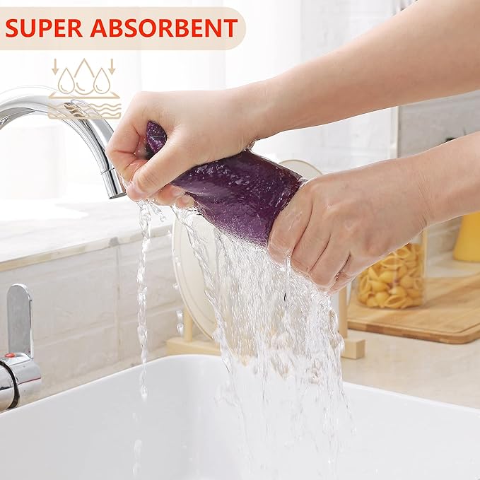 Homaxy 100% Cotton Waffle Weave Kitchen Dish Cloths, Ultra Soft Absorbent Quick Drying Dish Towels, 12 x 12 Inches, 8-Pack, Purple