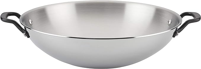 KitchenAid 5-Ply Clad Polished Stainless Steel Wok, Induction Compatible, Dishwasher Safe, 15 Inch Open Stir-Fry Pan