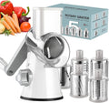 Ourokhome Rotary Cheese Grater Hand Crank, Kitchen Shredder Speed Mandolin Slicer Ice Shaver with Handle and Drum Blades for Cheese, Vegetable, Nuts, Chocolate, Potato, Carrot, 5 Blades, White