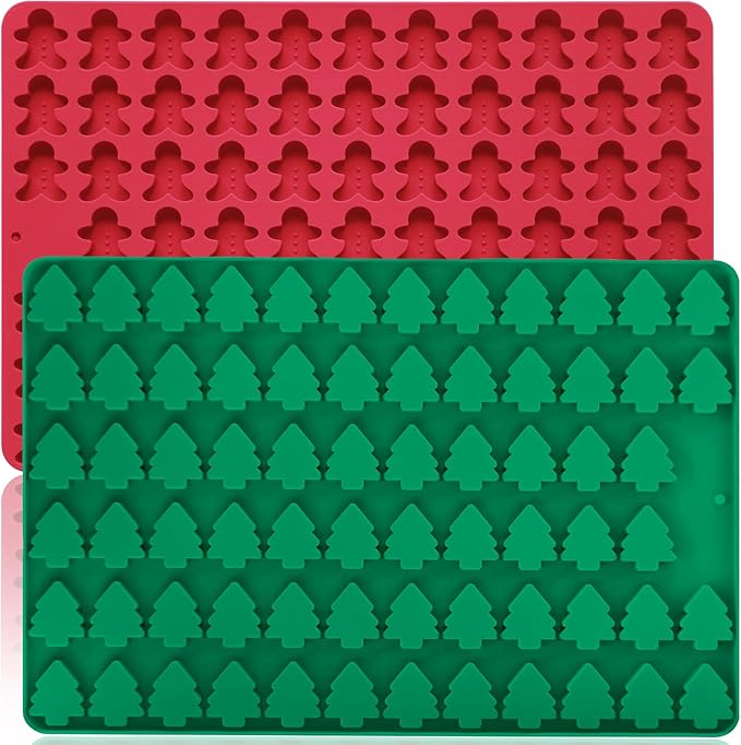 Christmas Mini Candy Molds with Xmas Tree and Gingerbread Man Shaped, 152 Cavity Non-Stick Food Grade DIY Handmade Set for Gummy Jelly Dog Treat Wax Melt Gifts Baking Supplies