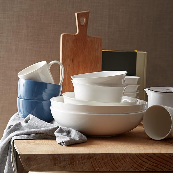 DOWAN 11.5" Large Serving Bowls, 3.2 Qt White Serving Platter, Big Ceramic Centerpiece Bowls, Microwave & Dishwasher Safe, Set of 2