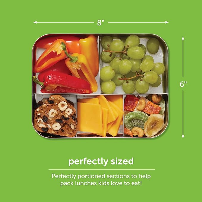 LunchBots Medium Trio II Snack Container - Divided Stainless Steel Food Container - Three Sections for Snacks On the Go - Eco-Friendly, Dishwasher Safe, BPA-Free - Stainless Lid - Blue Dots