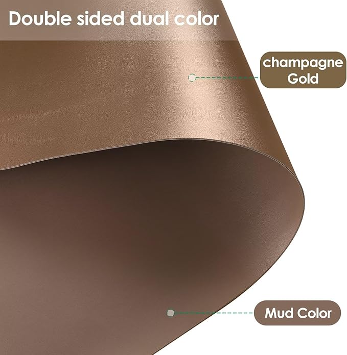 Leather Table Cover,1.8mm Thick,12x96 Inch Desk Cover,Dresser Cover Top,Dresser Protector Top,Dresser Cover,End Table Cover.(Mud Color+Champagne Gold,12x96)