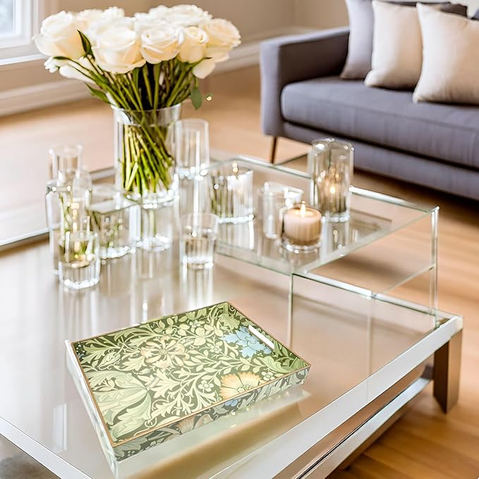 Spsyrine Serving Tray with Handles, Plastic Decorative Tray for Coffee Table, Living Room, Home Decor, 3040C
