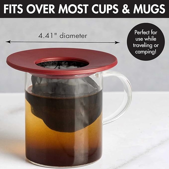 Primula Brew Buddy Portable Pour Over, Reusable Fine Mesh Filter, Dishwasher Safe, Single Cup of Coffee or Tea at Any Strength, Ideal for Travel or Camping, 404.88 milliliters, Red