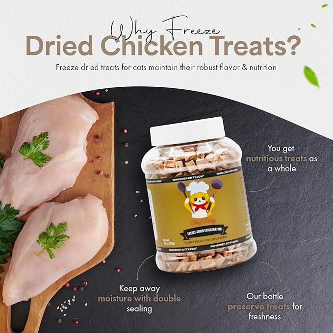 Freeze-Dried Chicken Liver Treats for Cats & Dogs – 100% Human Grade, Single Ingredient, High-Protein, Healthy Snack – No Additives or Preservatives – 3.1oz - Inspected & Tested in USA