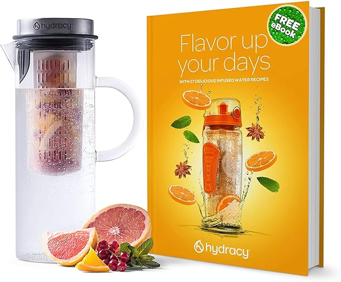Cold Brew Coffee Maker - Large Glass Infusion Pitcher 1.6 Quarts 52oz - Iced Coffee & Iced Tea Pitcher with Stainless Steel Lid & Fruit Infusion Tube - Perfect for Home or Office
