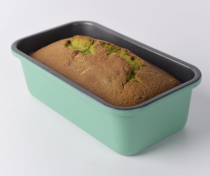 Monfish Bread Loaf Pans for Home Baking, 2pcs Carbon Steel 1lb loaf Tin, Rosemary Green 9x5 inch Non-Stick bread Pan Mold
