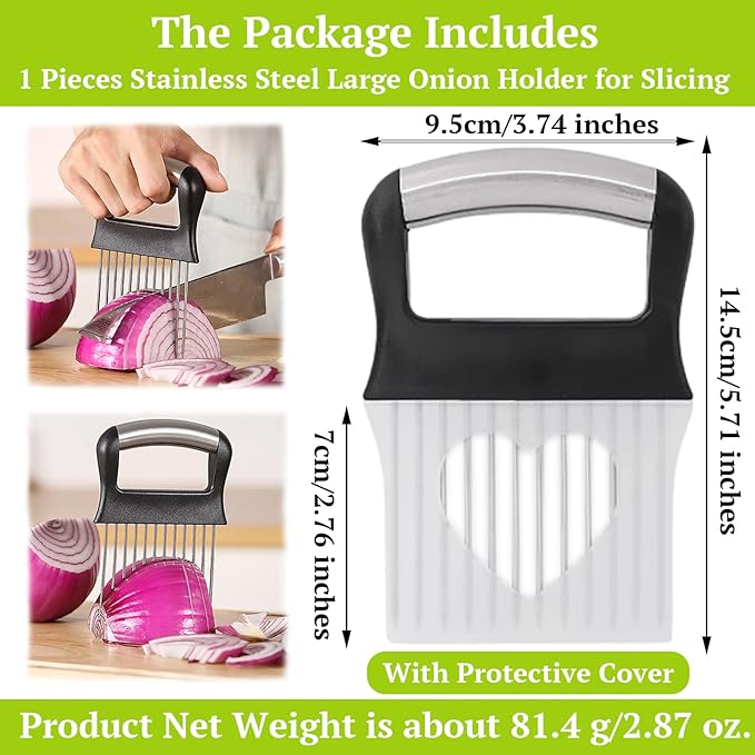 Suuker Onion Holder for Slicing, Large Onion Cutter Vegetable Chopper, Stainless Steel Tomato Slicer for Potato Lemon, Kitchen Food Slicer Guide for Neat Slicing, Meat Tenderizer Tool