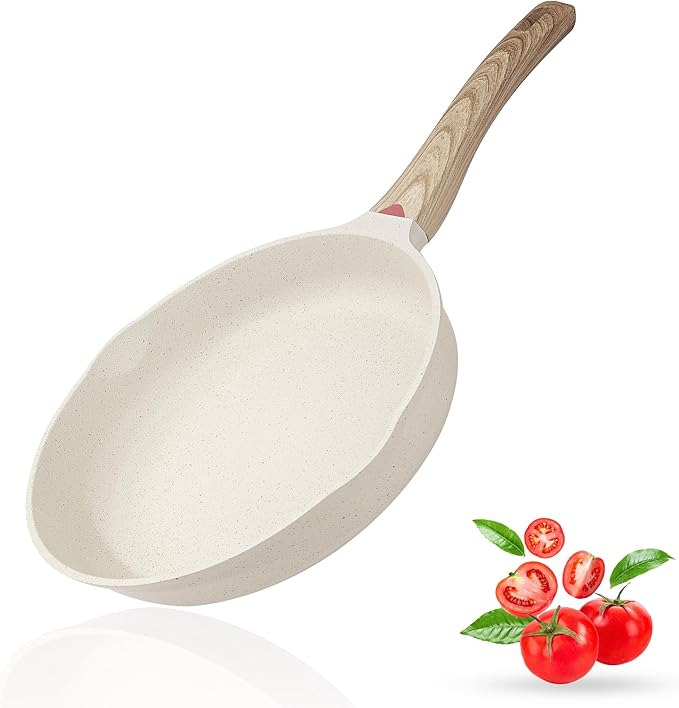 Vinchef Nonstick Frying Pan Anti Scratch,9.5 Inch Skillet Cast Aluminum Cookware, Induction Compatible White
