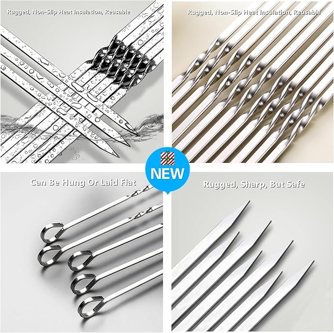Large Metal Skewers For Grilling Shish Kebab Sticks 22 inch Skewers For Kabobs Flat Barbecue Skewer Stainless Steel Grill Stick for Meat, Chicken, Shrimp, Fruit, Vegetables(12PCS)