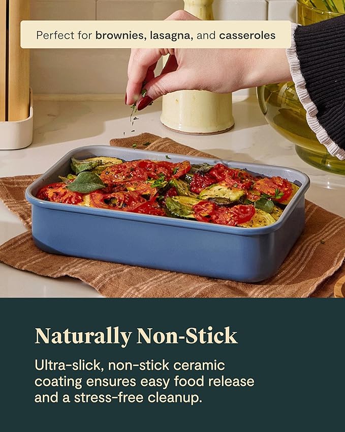 Caraway Nonstick 9” x 6.5” Small Rectangle Baking Pan – Non-Toxic, PTFE & PFOA Free – Aluminized Steel Core – Deep Ceramic Baking Pan for Casseroles, Lasagna & More - Cream