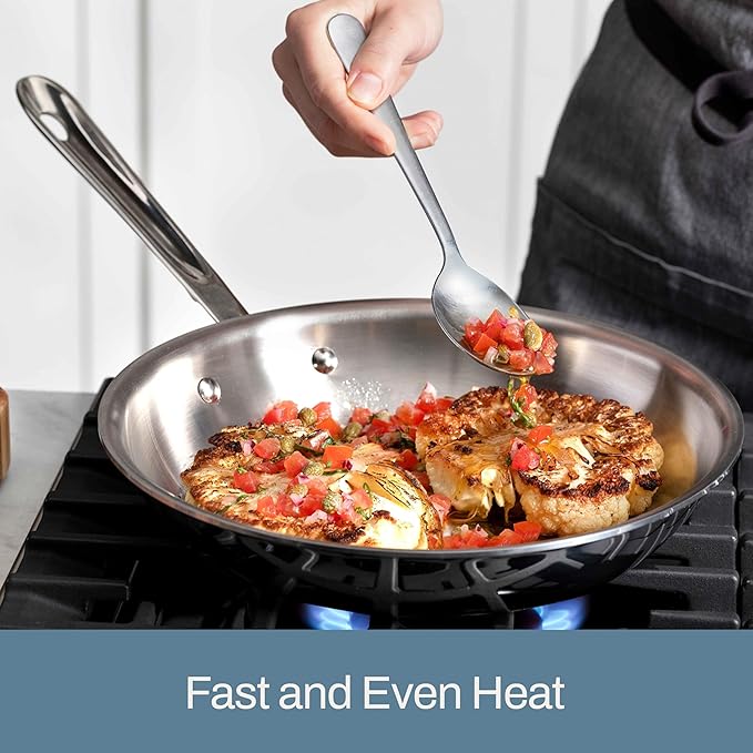 All-Clad D3 12" Stainless Steel Frying pan W/Lid, 3-Ply Stainless Steel Pan, Induction, Oven Broiler Safe 600F Skillet, Professional Cookware, Silver